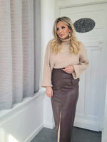 - Vanessa Chestnut Leather Skirt