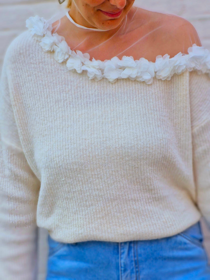 - White Flower Sweater