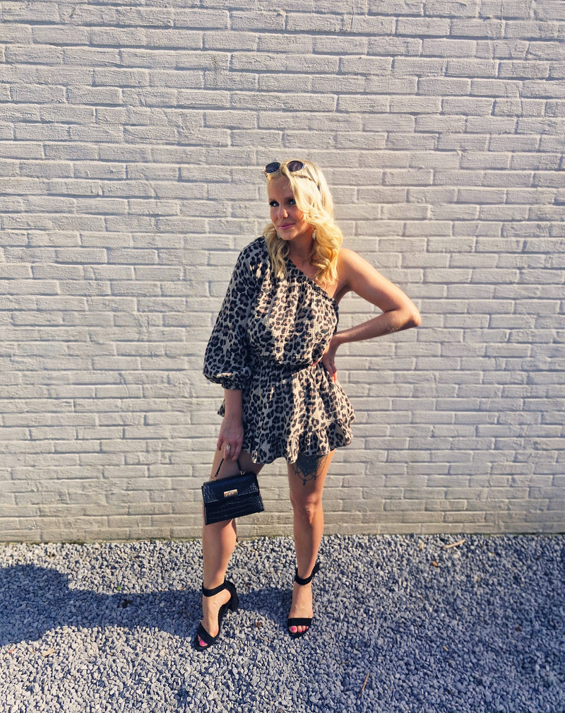 - Leopard Brown Off Shoulder Dress