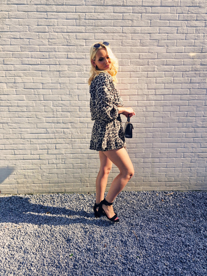 - Leopard Brown Off Shoulder Dress
