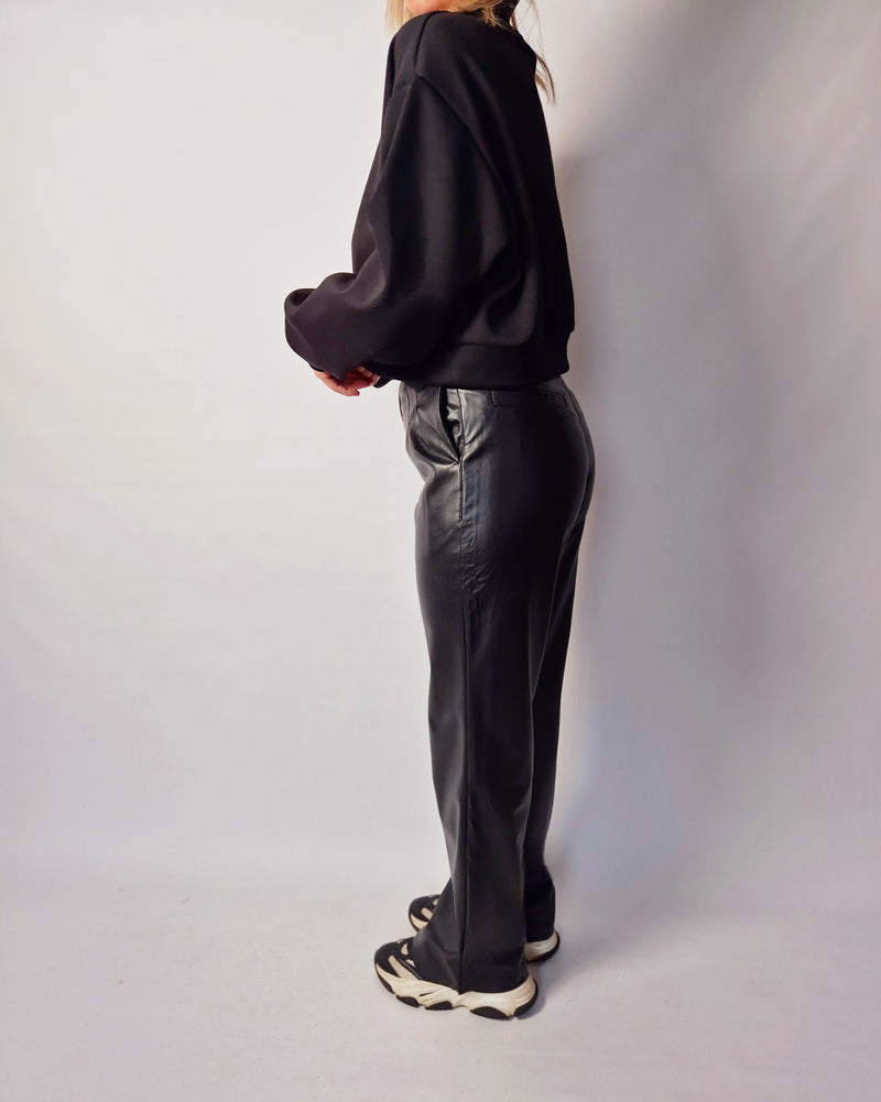 - Leather Look Wide Leg Pants