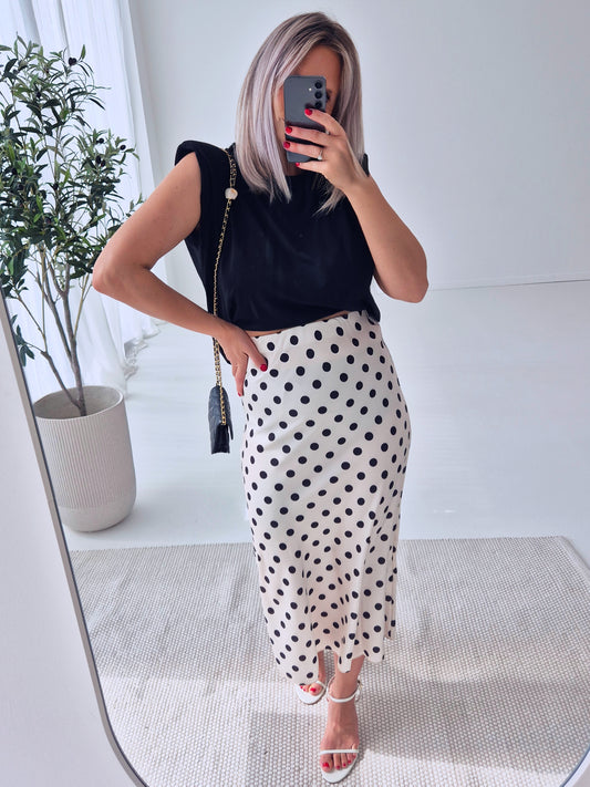 -  Satin Polka Dot Print Skirt