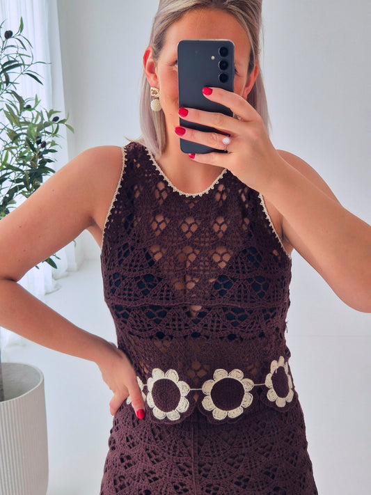 - Marguerite Coffee Crochet Top