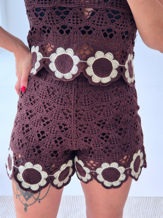 - Marguerite Coffee Crochet Short