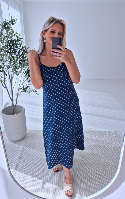 - Blue Polka Dots Summer Dress