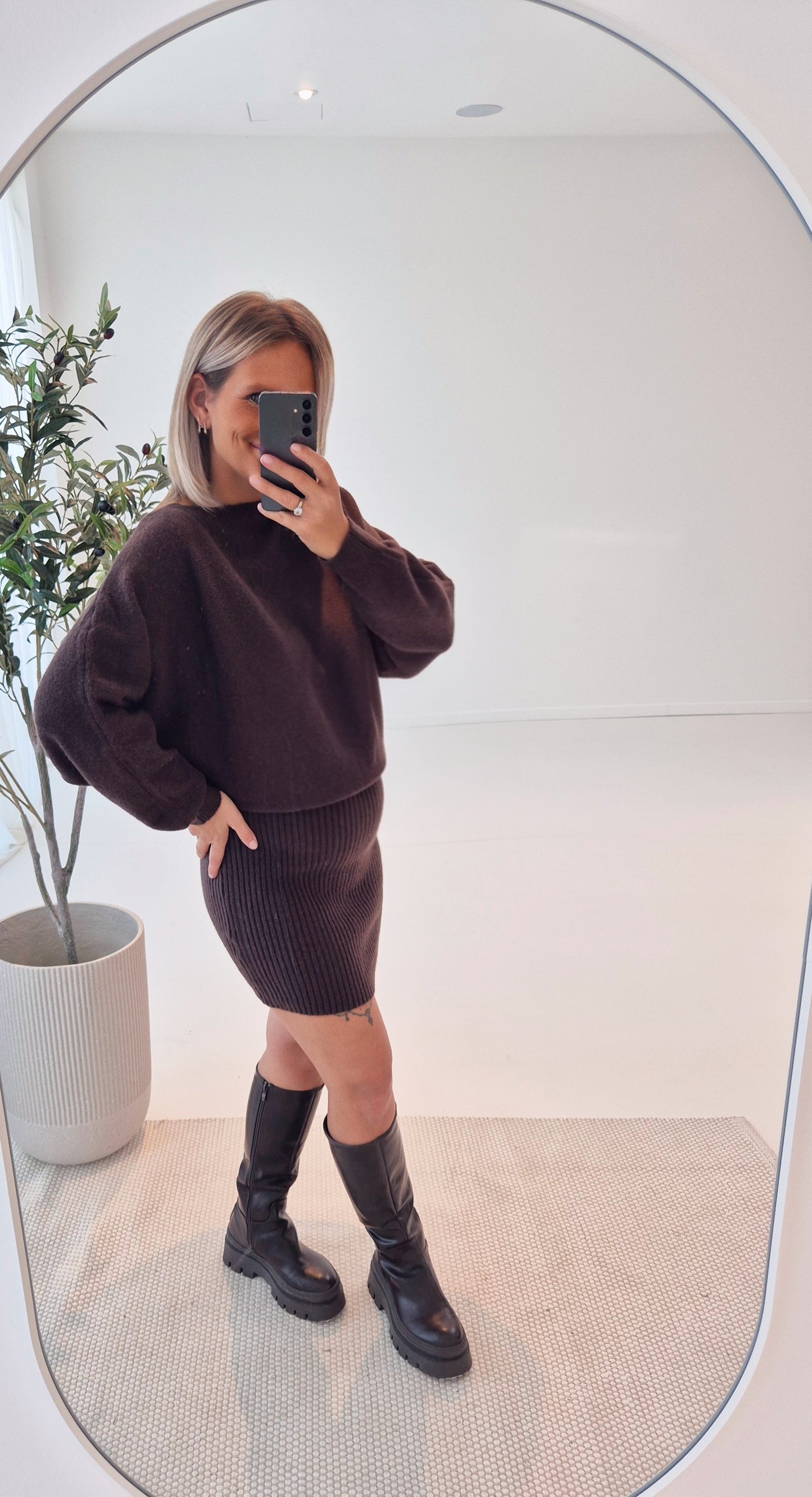 - Julie Knit Brown Dress