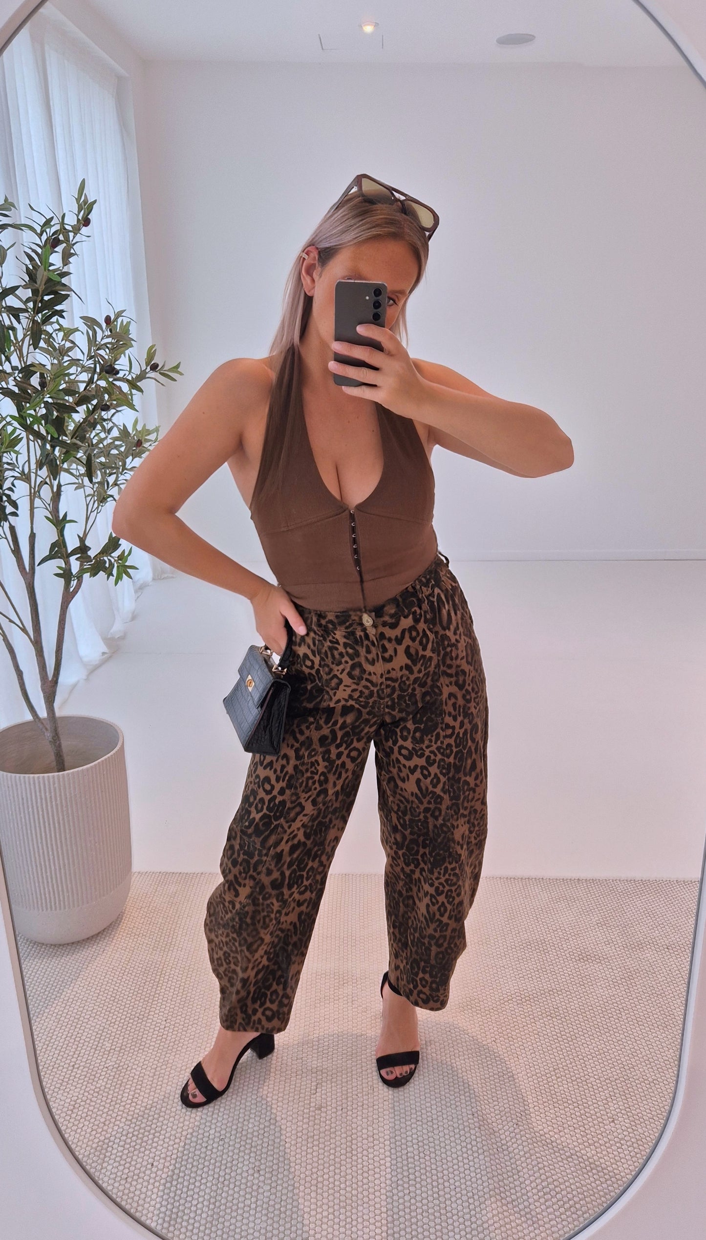 - Xana Brown Halter Backless Top