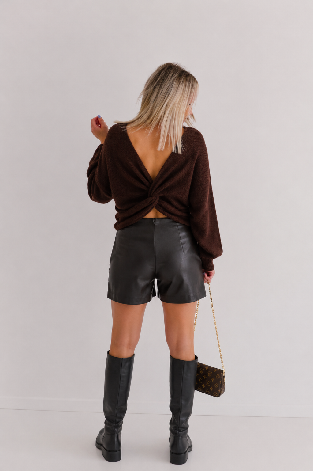 - Brown Cross Back Knit Sweater