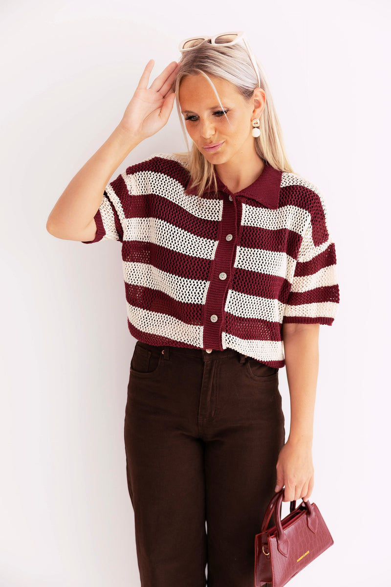 - Creta Crocheted Burgundy Blouse
